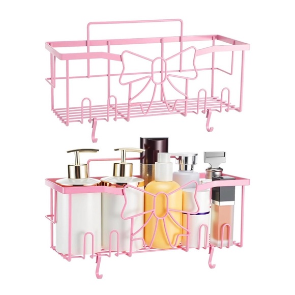 NEW Pink Bow Shower Caddy Shelves Bathroom Organizer - 2 pack - Picture 2 of 4